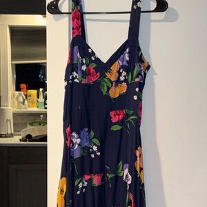 Anthropologie Maeve Navy Maxi Dress with Vibrant Floral Design